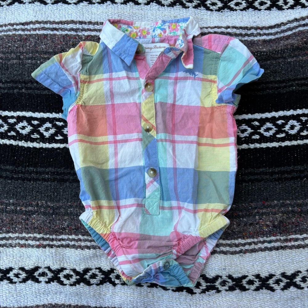 TOMMY BAHAMA PASTEL PLAID MADRAS BABY ONE PIECE SIZE 0/3 MONTHS
